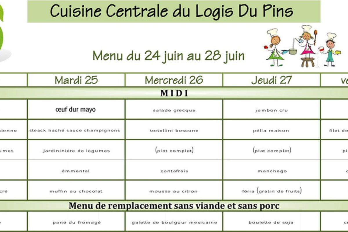 [Cantine scolaire] Menu du 24 au 28 juin