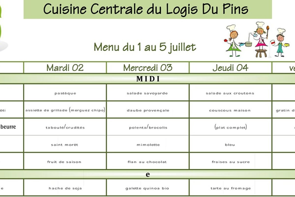 [Cantine scolaire] Menu du 1er au 5 juillet