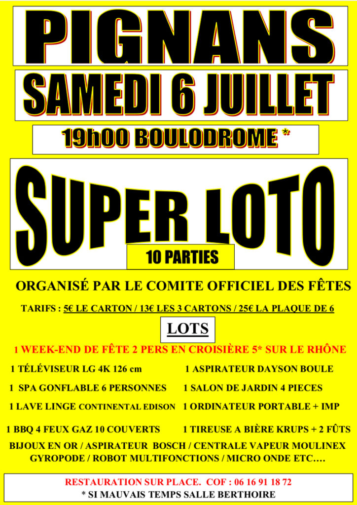 Affiche : Grand LOTO nocturne | COF | Place des écoles