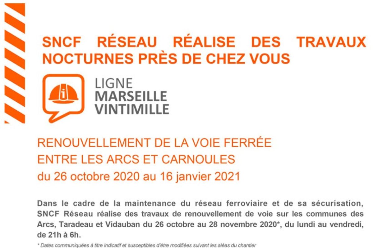 👷🚆[Travaux SNCF] Ligne Les Arcs – Carnoules du 26 oct. au 16 janv.