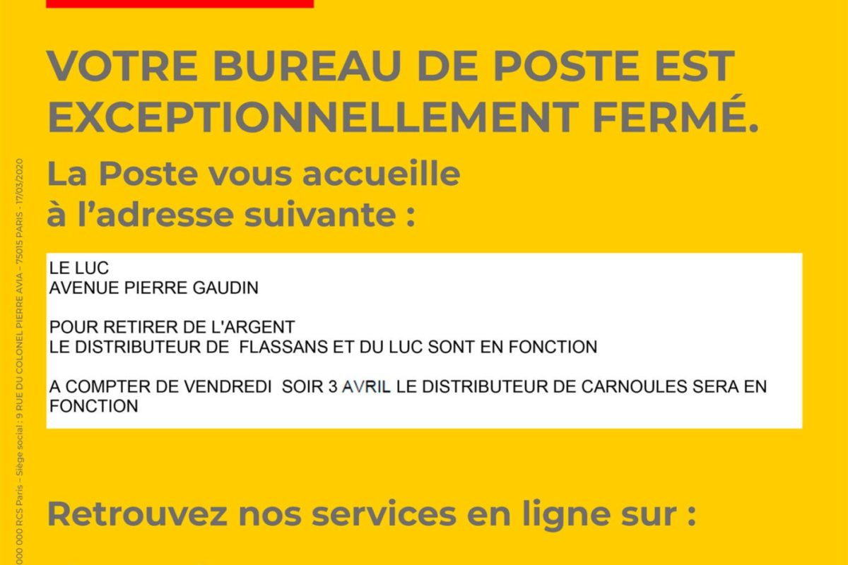 Le bureau de poste de Carnoules est fermé