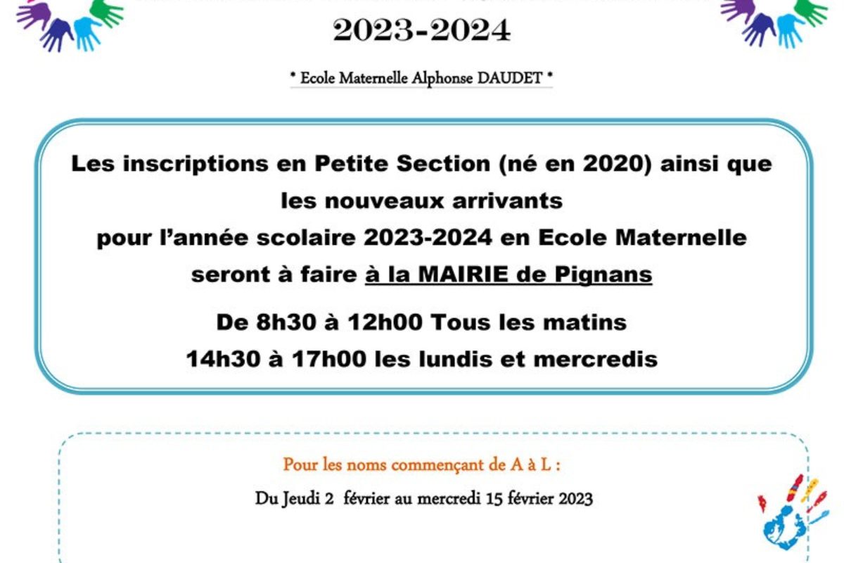 École maternelle Daudet – Inscriptions scolaires 2023-2024