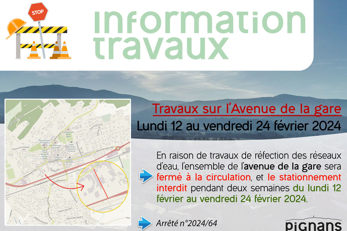 [Arrêté] Travaux avenue de la gare du 12 au 23 février 2024