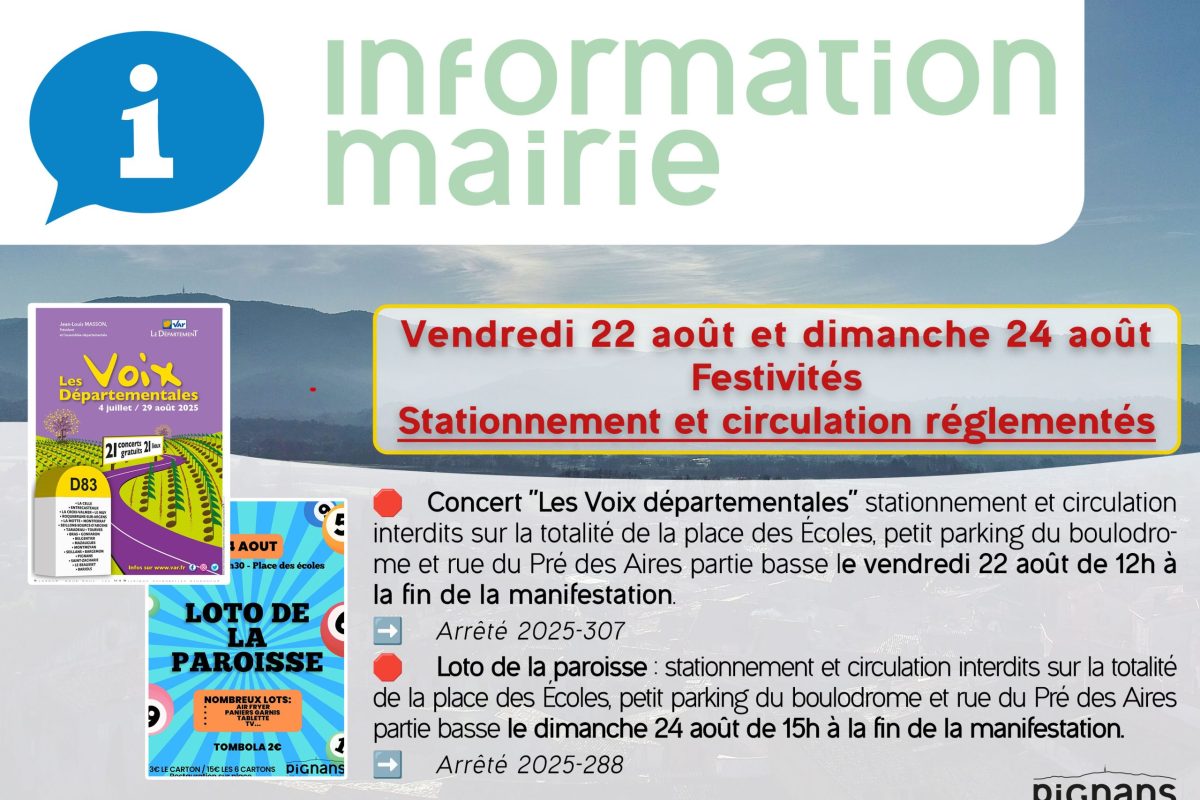 Vendredi 22 août et dimanche 24 août Stationnement et circulation réglementés