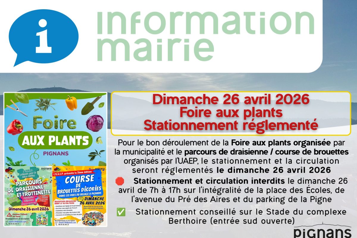 26 avril – Foire aux plants – Stationnement réglementé