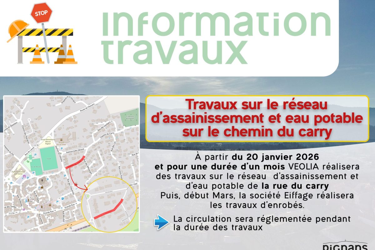 Travaux sur le réseau d’assainissement et eau potable sur le chemin du carry