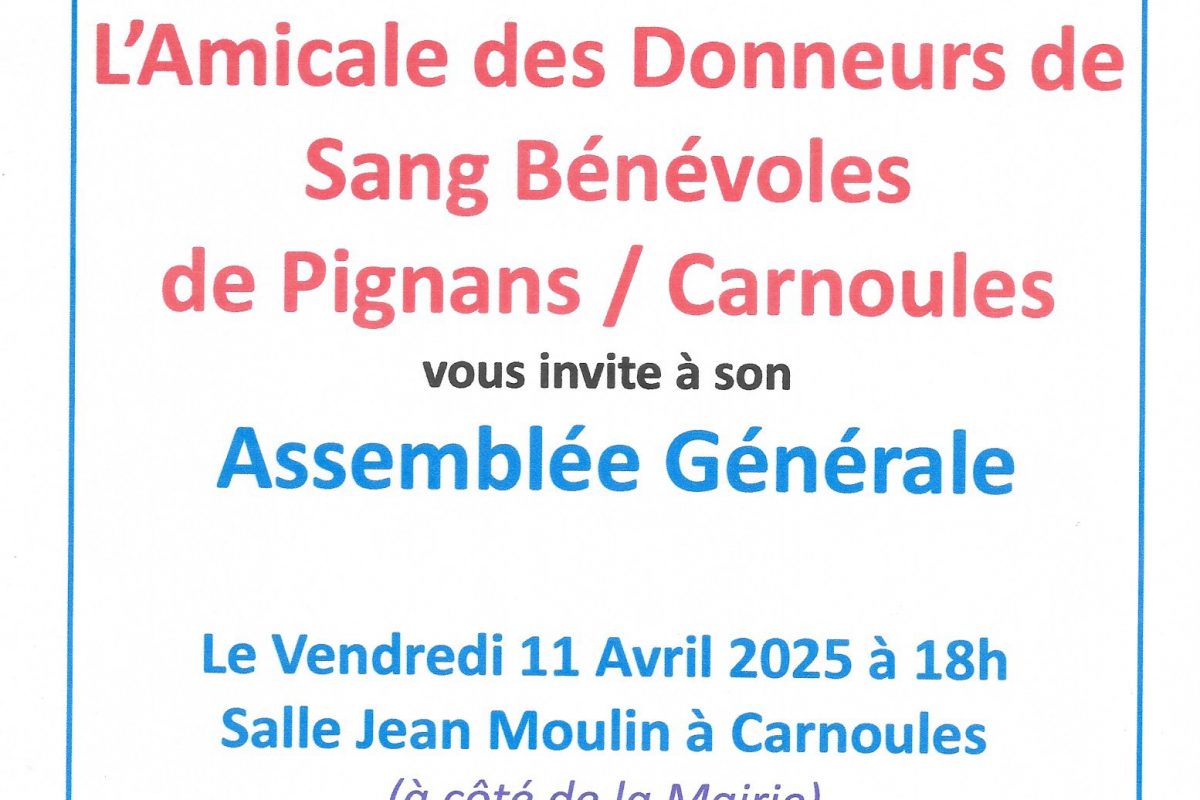 11 mars – Assemblée générale des donneurs de sang