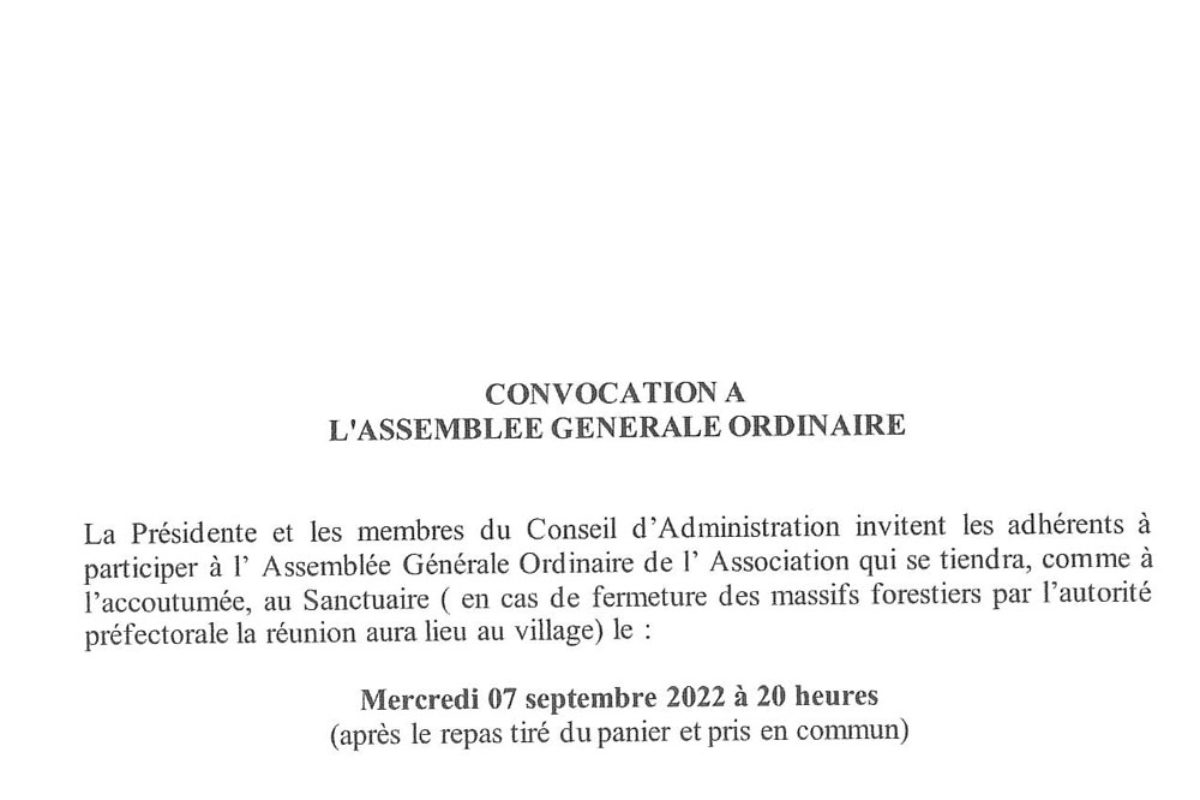 7 sept – Assemblée Générale association Notre Dame des Anges