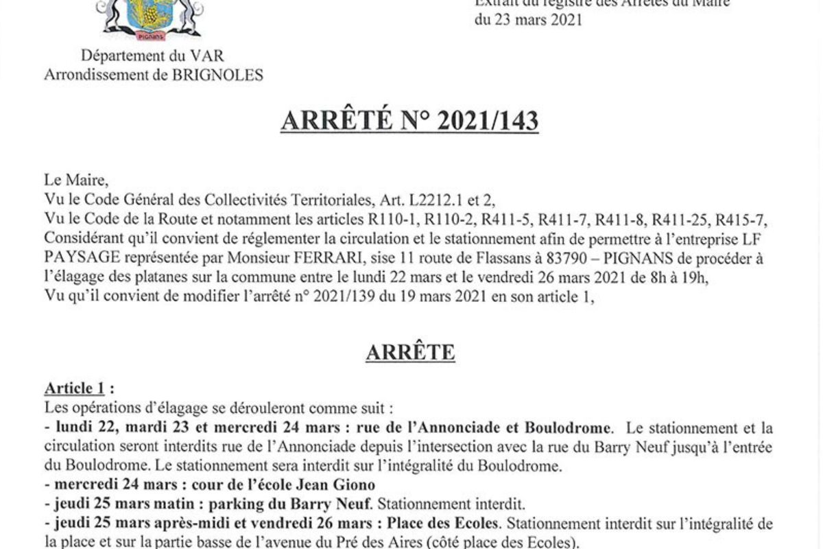 [Arrêté] Campagne d’élagage des platanes – Stationnement réglementé