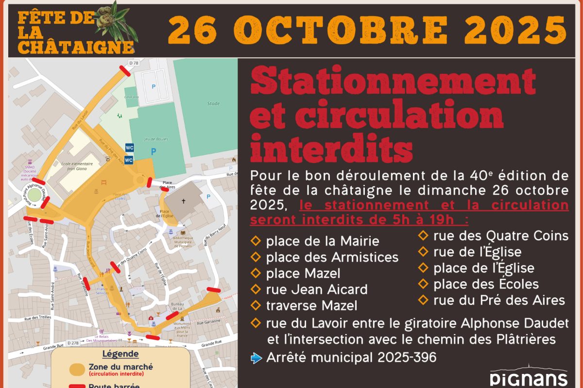ð« FĂȘte de la chĂątaigne 2025 â Stationnement et circulation rĂ©glementĂ©s