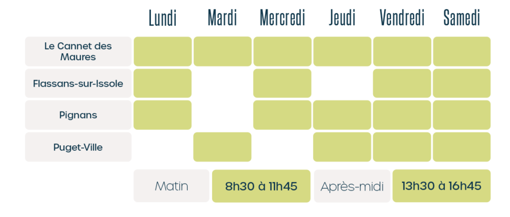 8h30 à 11h45 - 13h30 à 16h45