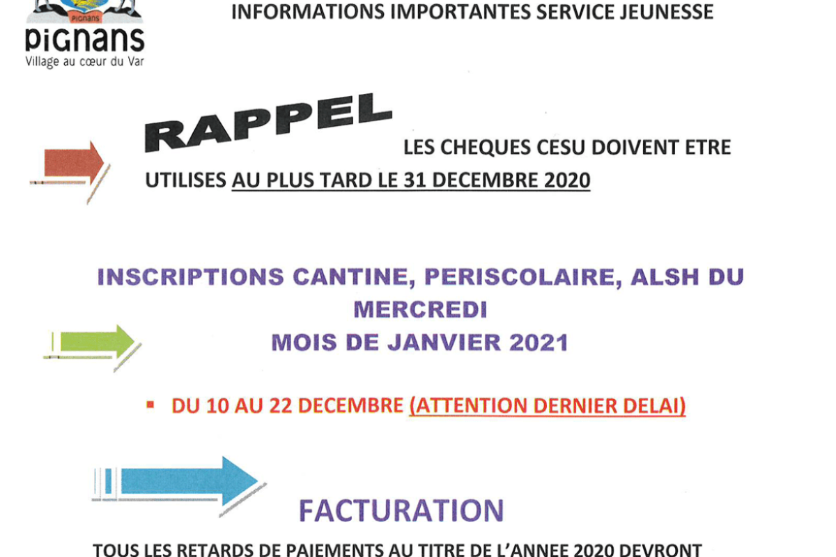 🚨[Rappel – Service Jeunesse] Informations importantes