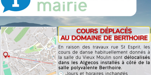 Affiche informative pour le déplacement des cours. Petite carte qui montre le déplacement