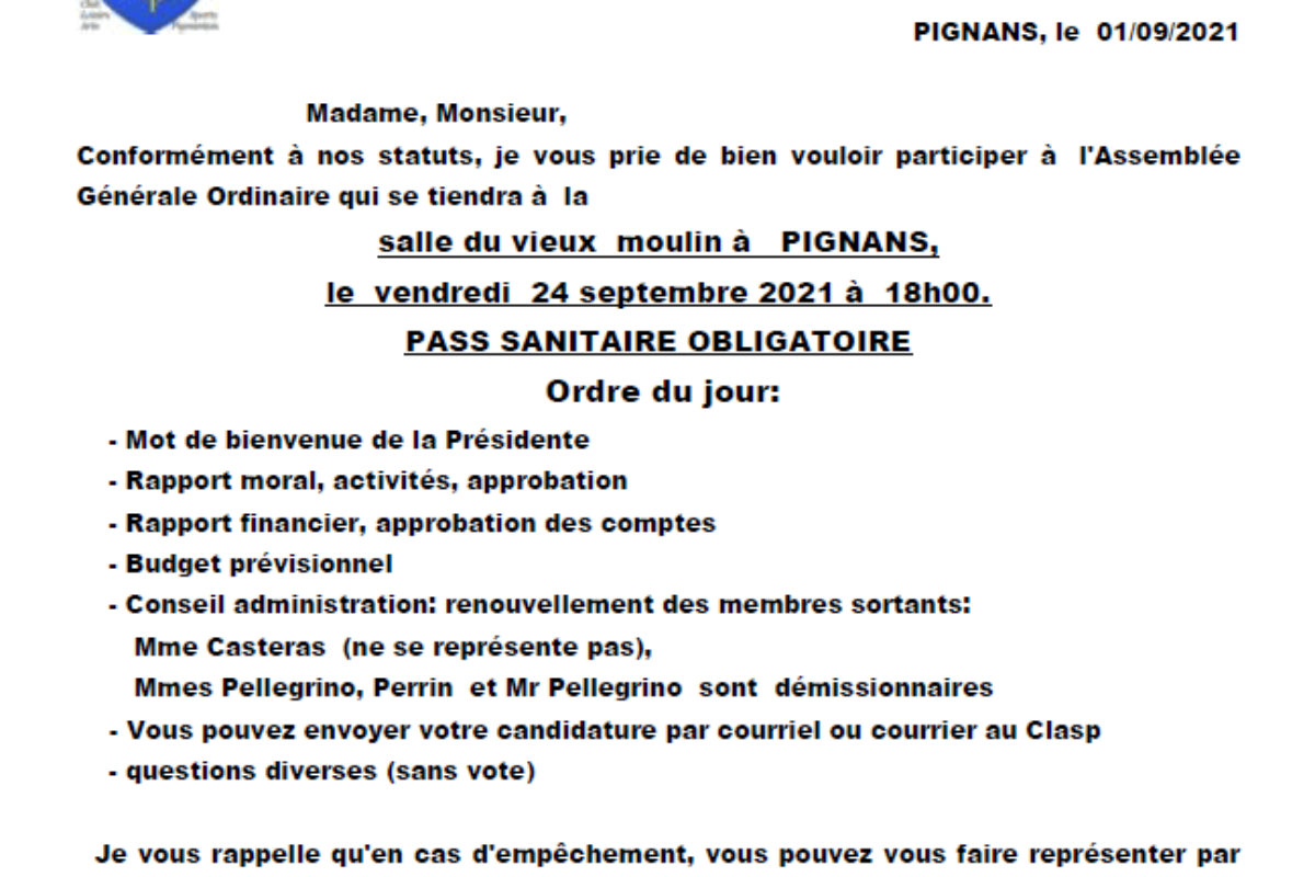 24 sept. – CLASP – Assemblée Générale