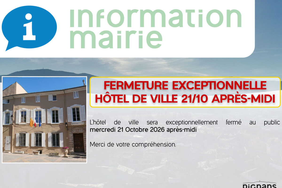 Fermeture exceptionnelle de Hôtel de ville 21/10 après-midi