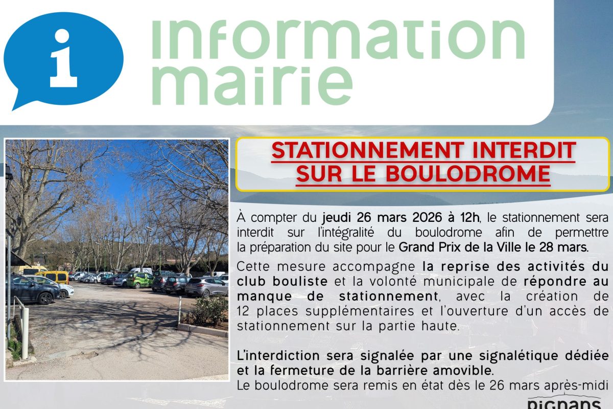 Stationnement interdit sur le boulodrome à compte du 26 mars 2026