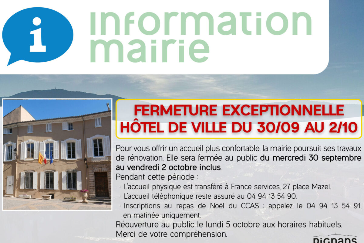 Fermeture exceptionnelle de la mairie du 30/09 a