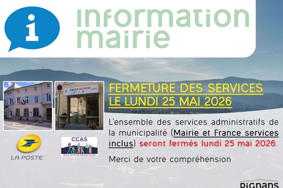 Fermeture des services le lundi 25 mai 2026