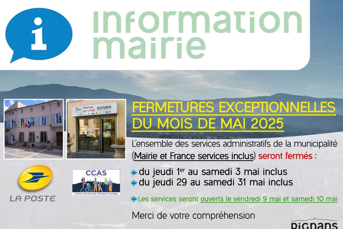 Fermetures exceptionnelles du mois de mai 2025