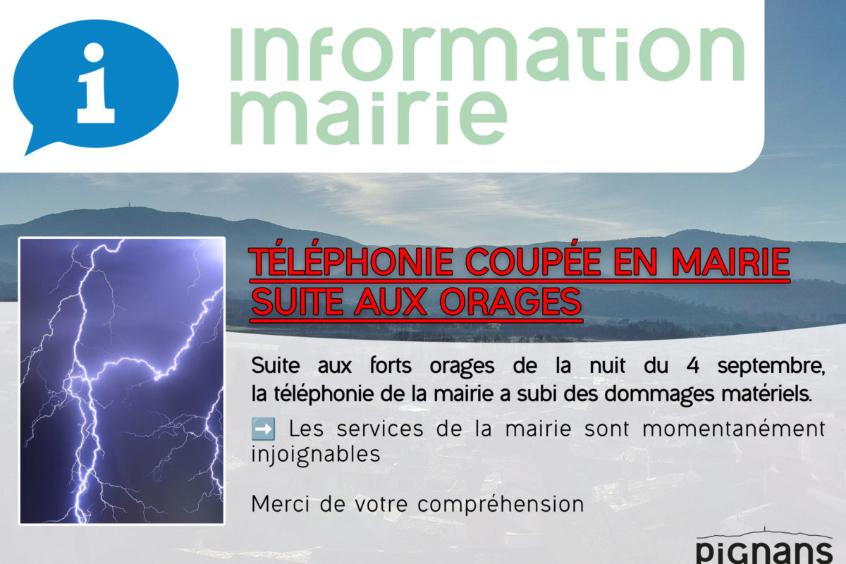 TÉLÉPHONIE COUPÉE EN MAIRIE SUITE AUX ORAGES