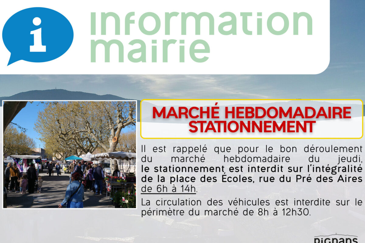 Marché du jeudi – stationnement interdit place des écoles