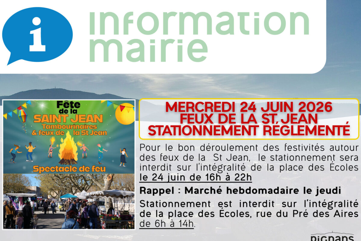 24 juin Feux de la St Jean – Stationnement réglementé