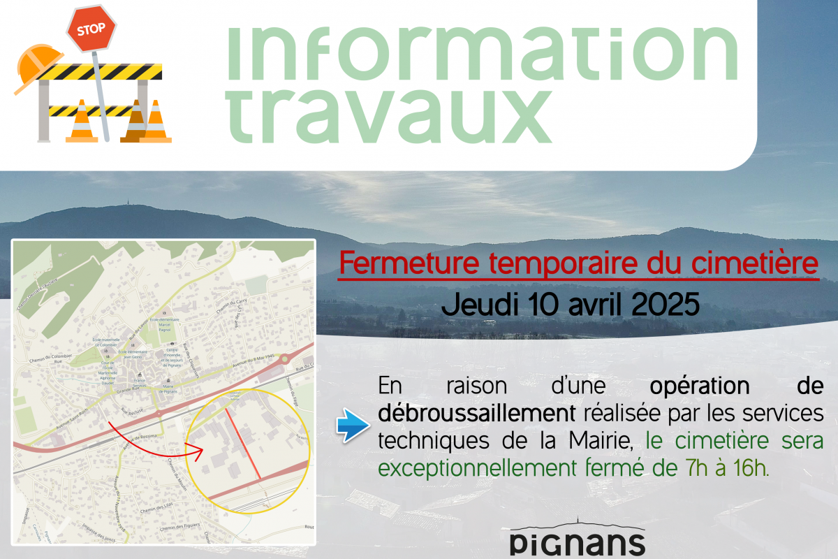 [Débroussaillement] Fermeture temporaire du Cimetière jeudi 10 avril