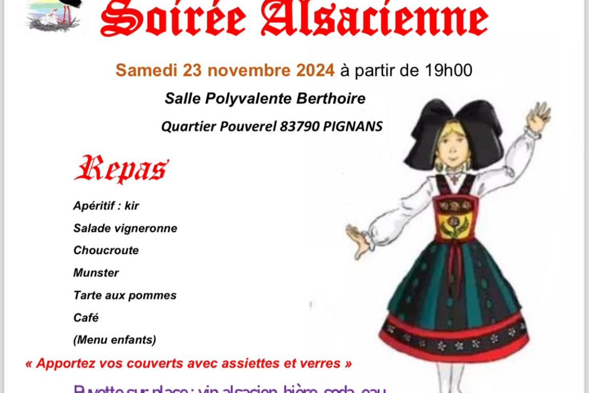23 nov – Soirée Alsacienne avec l’association des amis du vieux Pignans